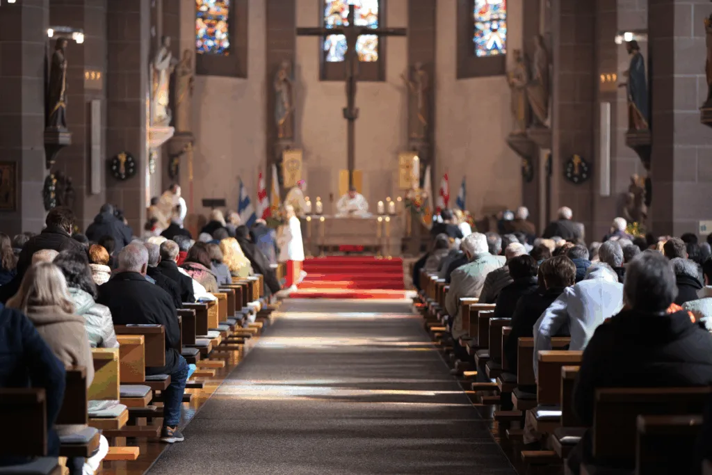 Faithful in the pews of a church during a service